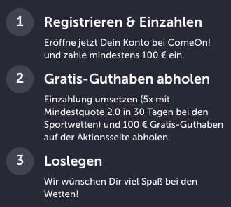 Anleitung ComeOn Bonus