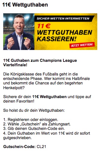 11 Euro gratis bei Interwetten