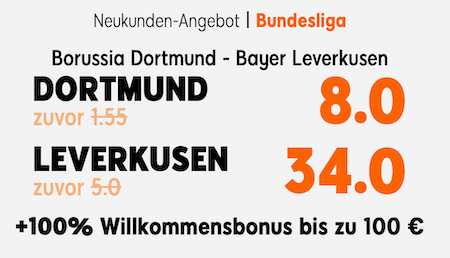 Verbesserte Wettquoten zu BVB - Leverkusen bei 888sport