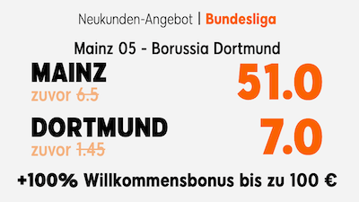 Verbesserte Wettquoten von 888sport zu Mainz gegen Dortmund