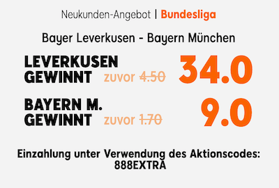 888 erhöht die Quoten für Leverkusen gegen Bayern