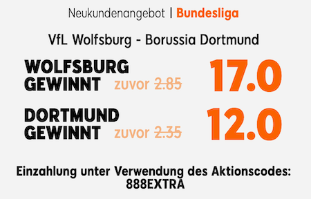 888sport erhöht die Quoten auf Wolfsburg vs BVB