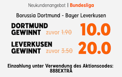 888sport erhöht die Quoten zu Dortmund gegen Leverkusen