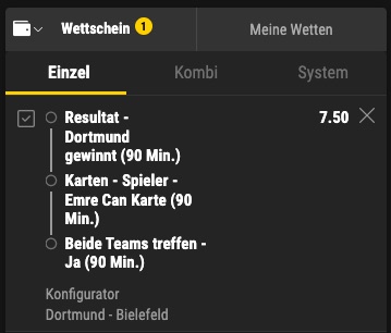 Dortmund gegen Bielefeld Konfigurator Wette bei bwin