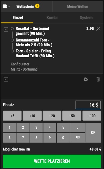 Mainz BVB Wettschein bwin