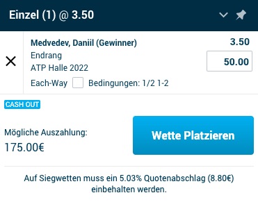 Medvedev ATP Halle Sieger - Quote bei Mybet