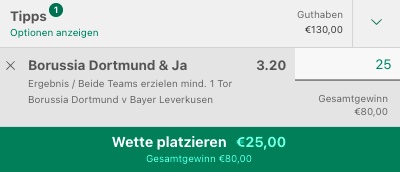 BVB Leverkusen Wettschein bet365