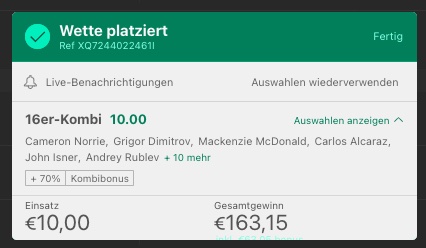 US Open Kombiwette bei bet365