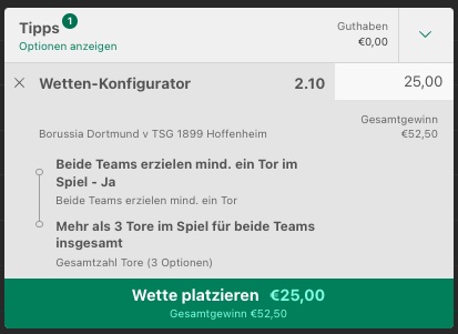 Wettschein BVB Hoffenheim