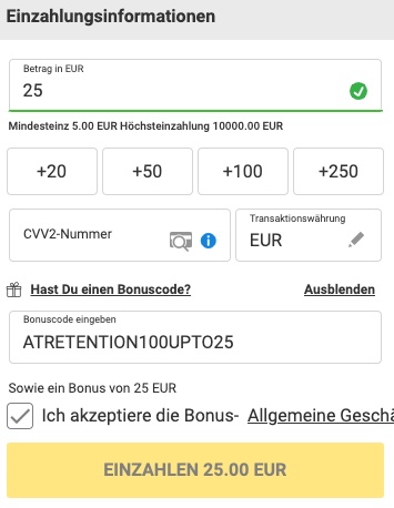 Einzahlung bei Bwin für Re-Load Bonus