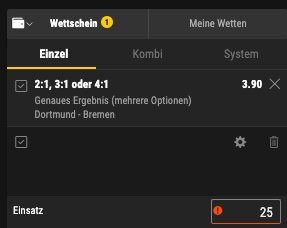 Bwin Wettschein BVB Werder Bremen