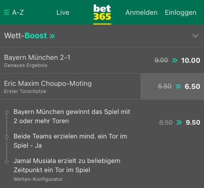 bet365 Bayern Inter Boost