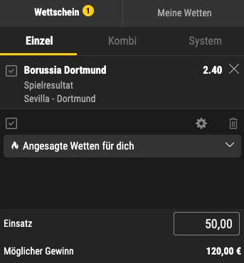 Sevilla vs Dortmund Wette bei bwin