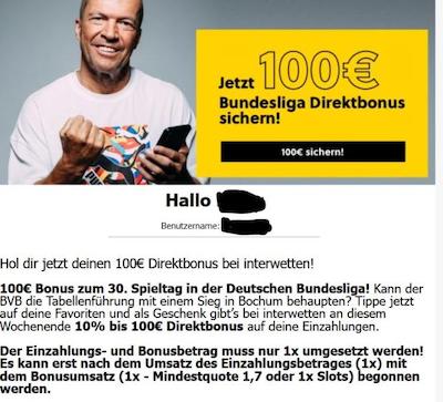 Direktbonus Interwetten bis 100€ 