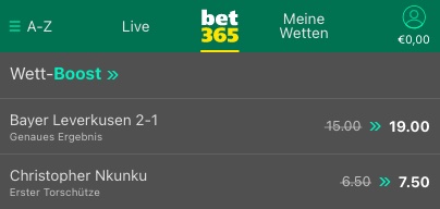 RBL vs Leverkusen bet365 Boost
