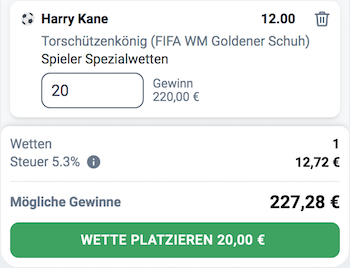 Harry Kane beste Torschützenkönig WM Quote