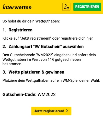 Interwetten WM 11€ Freebet Infos