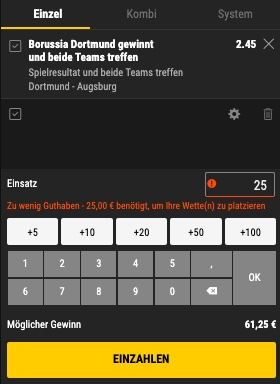 bwin Wette BVB vs Augsburg