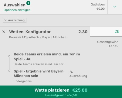 Gladbach Bayern bet365 Wettschein