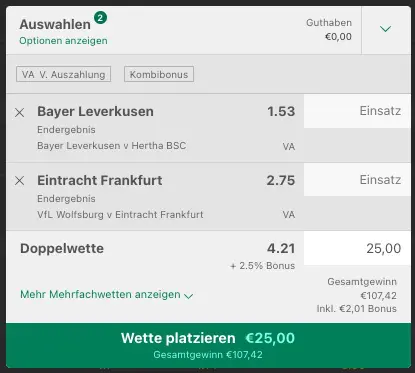 Leverkusen und Frankfurt Sieg bet365