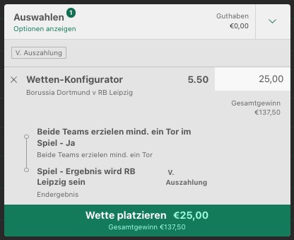 BVB vs RBL Wettschein bet365
