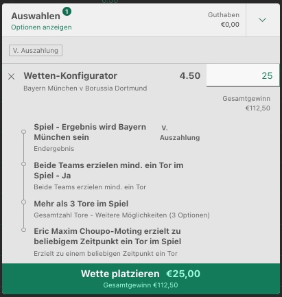 bet365 Wettschein FCB BVB