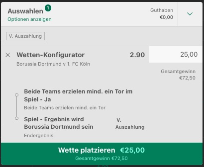 bet365 Wettschein BVB Sieg