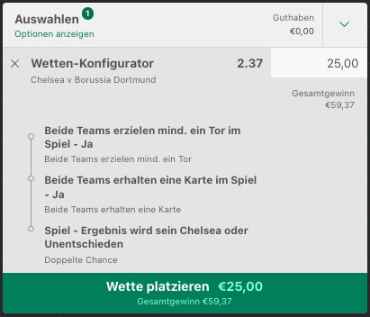 Chelsea vs BVB bet365 Wettschein