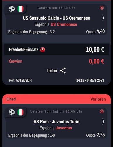 Zwei verlorene Wetten beim Winamax Topspiel
