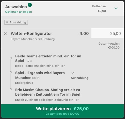 bet365 Bayern Freiburg Wettschein