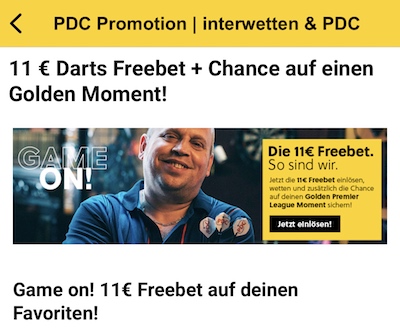 interwetten 11 euro darts gutschein