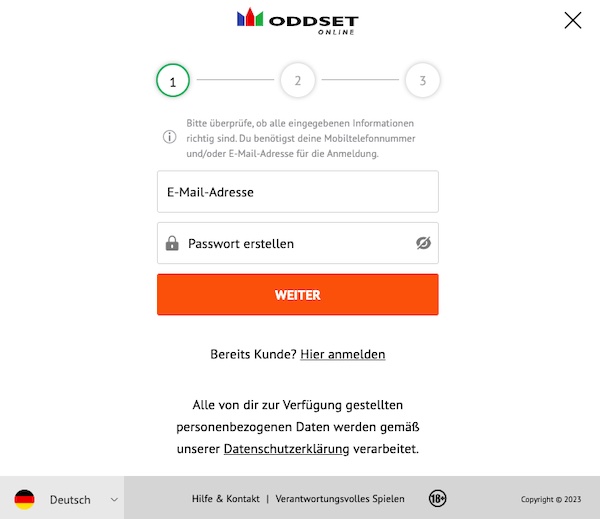 Bei ODDSET online registrieren