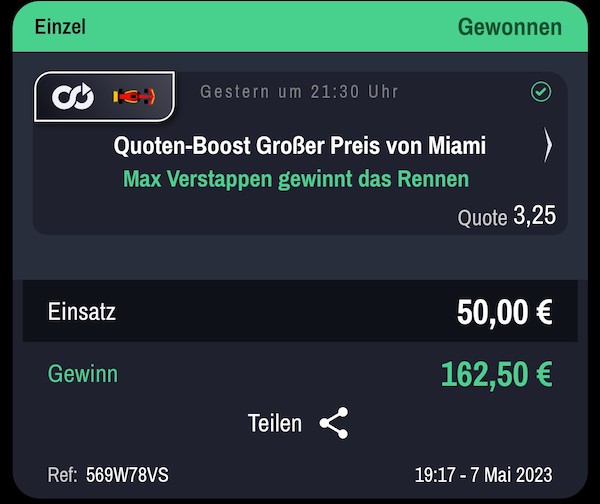 Max Verstappen Rennsieg beim silbernen Winamax Boost