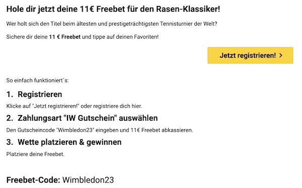 Anleitung zur Wimbledon Freebet 2023