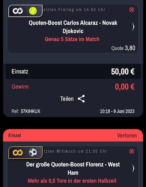 Zwei verlorene Wetten bei Winamax in Woche 23