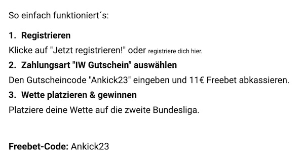 Anleitung zur 11 € Freebet bei Interwetten