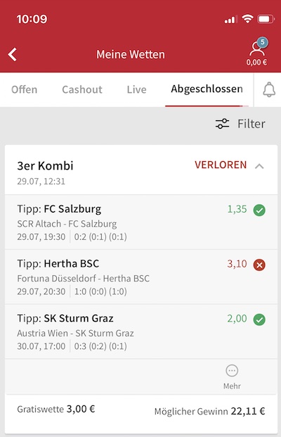 Tipico Wette verloren Freebet Einsatz