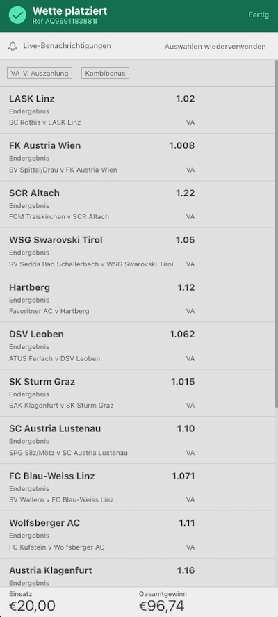 Alle Wetten bet365 Wettschein ÖFB Cup