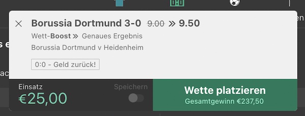 Boost BVB vs Heidenheim bet365