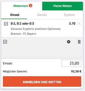 ODDSET Bayern Sieg Tipp gegen Bremen