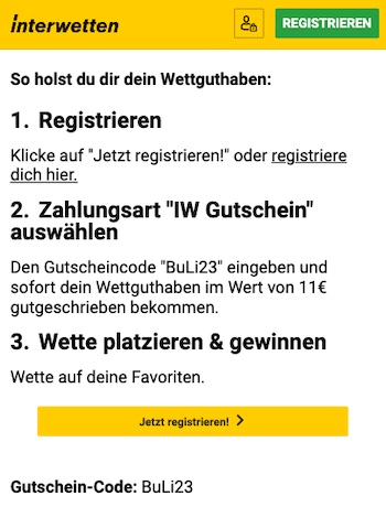 Anleitung für IW Freebet