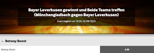 Betway Boost zu Leverkusen Sieg gegen Gladbach mit Toren