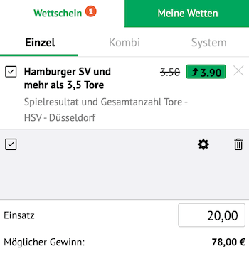 HSV gegen Paderborn boost bei Oddset