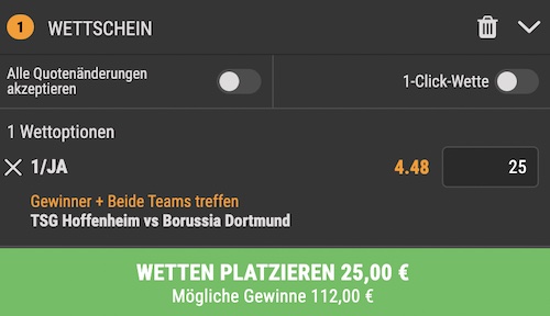 Intertops Wettschein Hoffenheim vs BVB