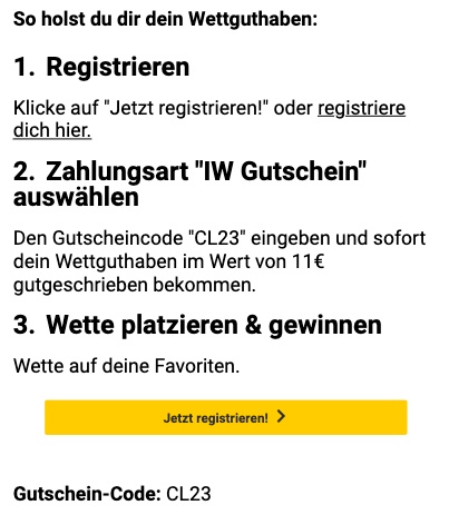 Ohne Einzahlung bei Interwetten 11 € holen