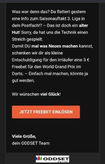 3 € Freebet bei ODDSET