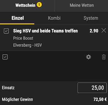 HSV gegen Elversberg Boost bei bwin