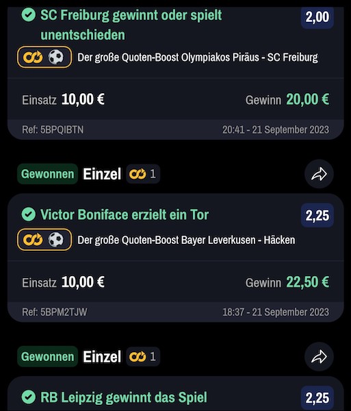 Drei gewonnene Wetten zum Auftakt von Champions, Europa und Conference League