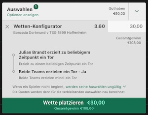 BVB Hoffenheim Quoten bei bet365