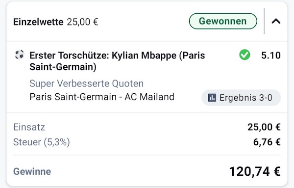 Betano Quotenboost - Mbappe erzielt das erste Tor zu Quote 5.10